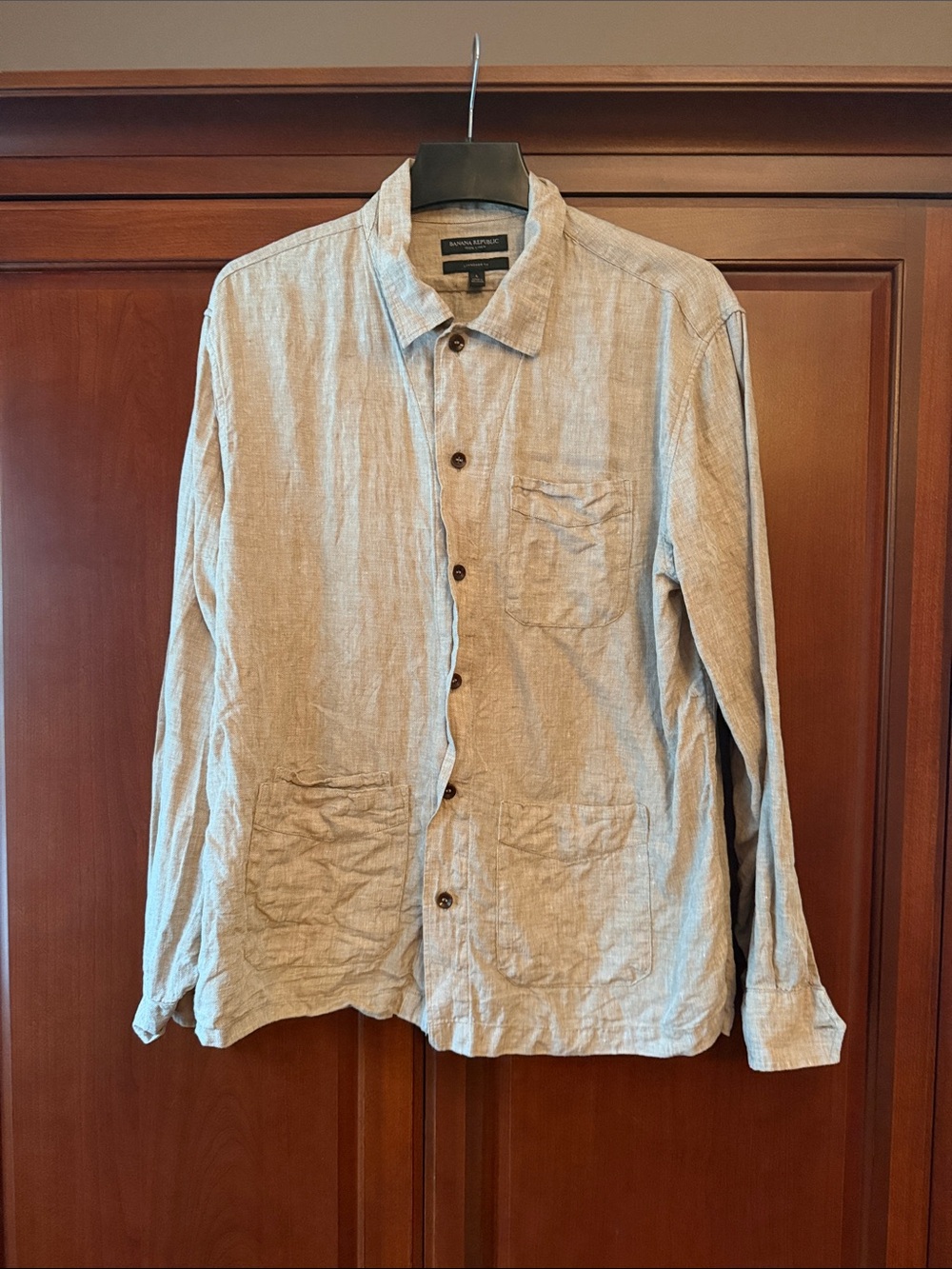 Banana Republic Light Gray Linen-Blend Shirt Jacket